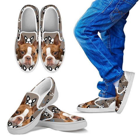 Red Boston Terrier Print Slip Ons For Kids- Exrpess Shipping-Paww-Printz-Merchandise