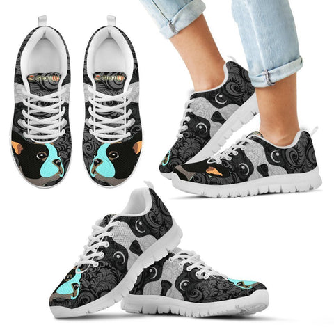 Boston Terrier On Black Print-Kid's Running Shoes-Free Shipping-Paww-Printz-Merchandise