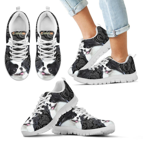Japanese Chin On Black Print-Kid's Running Shoes-Free Shipping-Paww-Printz-Merchandise