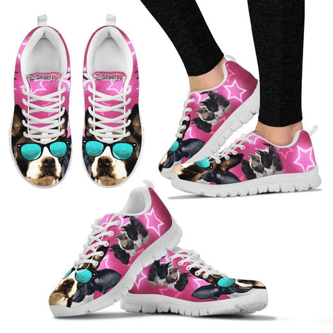 Boston Terrier On Pink Print Running Shoes For Women-Free Shipping-Paww-Printz-Merchandise