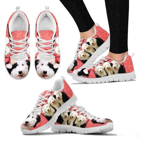 Old English Sheepdog With Santa Cap Running Shoes For Women- Free Shipping-Paww-Printz-Merchandise