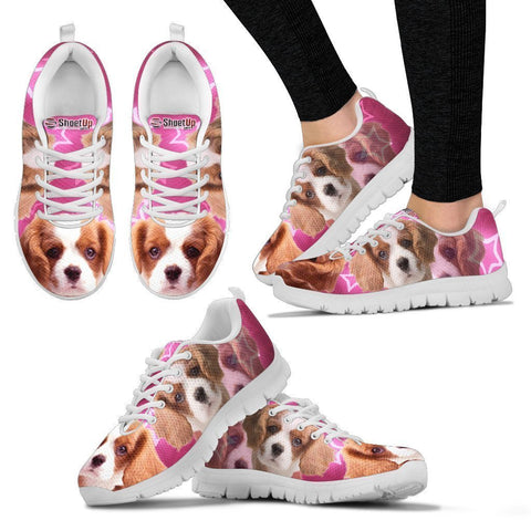 Cavalier King Charles Spaniel On Pink Print Running Shoe For Women- Free Shipping-Paww-Printz-Merchandise