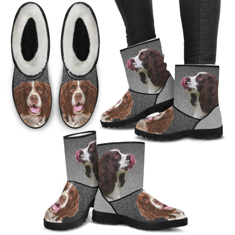 English Springer Spaniel Print Faux Fur Boots For Women- Free Shipping-Paww-Printz-Merchandise