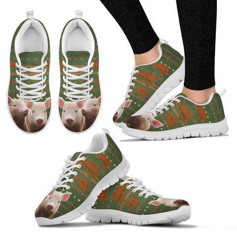 Mulefoot Pig Print Christmas Running Shoes For Women-Free Shipping-Paww-Printz-Merchandise