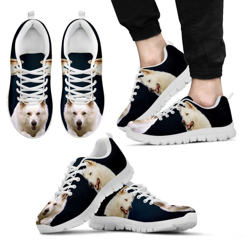 White Shepherd Print Sneakers For Men (White/Black)- Express Shipping-Paww-Printz-Merchandise