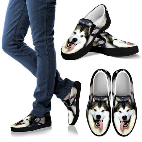 Alaskan Malamute Dog Print Slip Ons (Black) For Women- Express Shipping-Paww-Printz-Merchandise