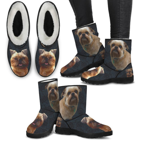 Brussels Griffon (Griffon Bruxellois) Print Faux Fur Boots For Women-Free Shipping-Paww-Printz-Merchandise