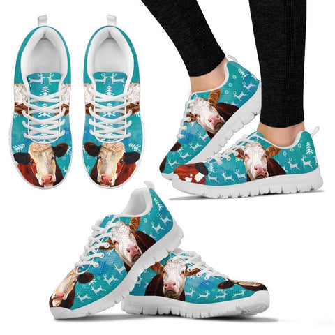 Simmental (Swiss Fleckvieh) Cattle Cow Christmas Running Shoes For Women- Free Shipping-Paww-Printz-Merchandise