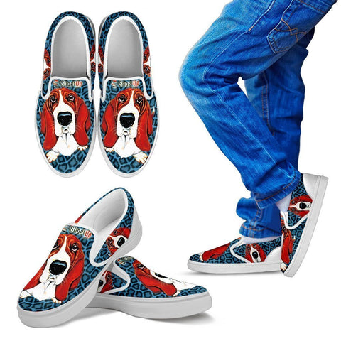 Lovely Basset Hound Print-Kid's Slip Ons-Free Shipping-Paww-Printz-Merchandise