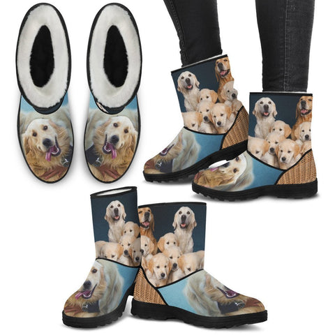 Golden Retriever Print Faux Fur Boots For Women-Free Shipping-Paww-Printz-Merchandise