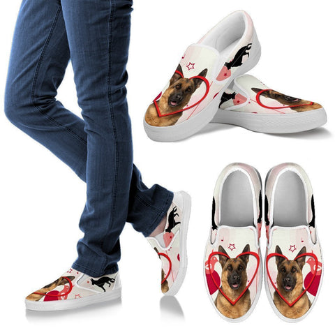 Valentine's Day Special German Shepherd Print Slip Ons For Women- Free Shipping-Paww-Printz-Merchandise