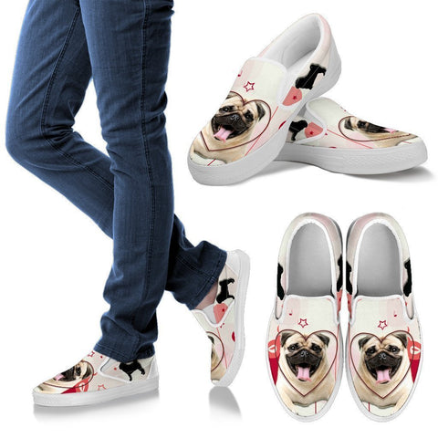 Valentine's Day Special Pug Dog Print Slip Ons For Women- Free Shipping-Paww-Printz-Merchandise