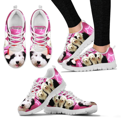 Old English Sheepdog On Pink Print Running Shoes For Women- Free Shipping-Paww-Printz-Merchandise