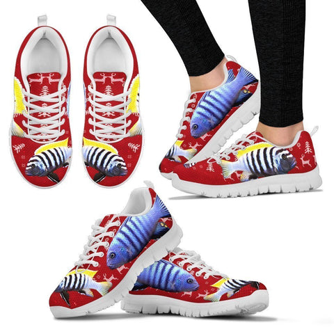 Cynotilapia Afra (Afra Cichlid) Fish Print Christmas Running Shoes For Women- Free Shipping-Paww-Printz-Merchandise