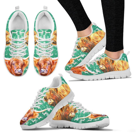Highland (Scottish Highland) Cattle Cow Christmas Running Shoes For Women- Free Shipping-Paww-Printz-Merchandise