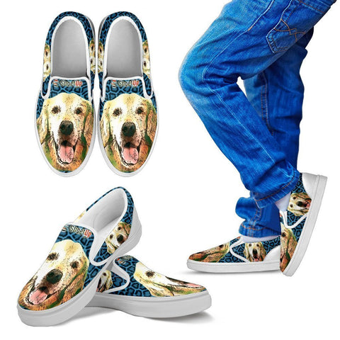 Cartoonize Golden Retriever Print-Kid's Slip Ons-Free Shipping-Paww-Printz-Merchandise
