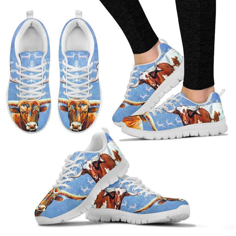 Texas Longhorn Cattle Cow Christmas Running Shoes For Women- Free Shipping-Paww-Printz-Merchandise