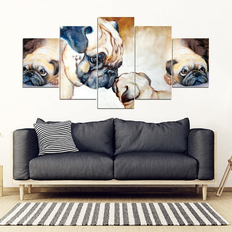 Pug Dog Mother With Puppy Print- 5 Piece Framed Canvas- Free Shipping-Paww-Printz-Merchandise