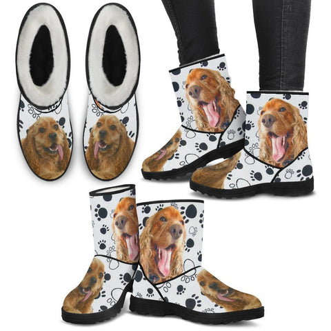 Cocker Spaniel Print Faux Fur Boots For Women-Free Shipping-Paww-Printz-Merchandise