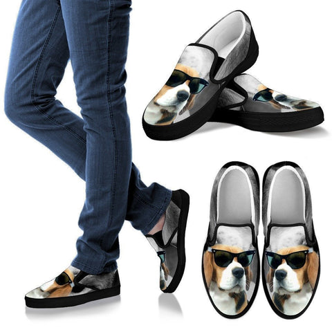 Beagle With Glasses Print Slip Ons For Women(Black)- Limited Edition- Express Shipping-Paww-Printz-Merchandise