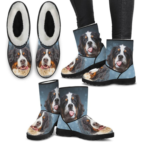 Bernese Mountain Dog Print Faux Fur Boots For Women- Free Shipping-Paww-Printz-Merchandise