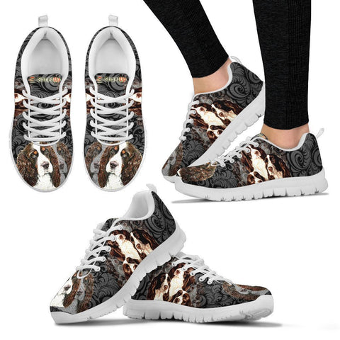 English Springer Spaniel On Black-Women's Running Shoes-Free Shipping-Paww-Printz-Merchandise