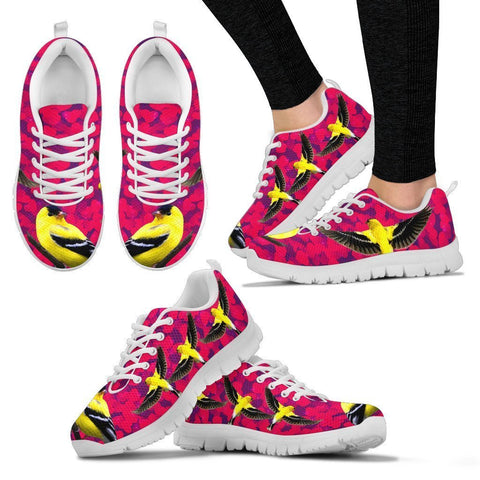 Valentine's Day Special-American Goldfinch Bird On Red Print Running Shoes For Women-Free Shipping-Paww-Printz-Merchandise
