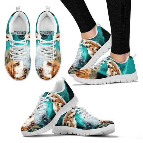 Basset Hound On Deep Skyblue Print Running Shoes For Women- Free Shipping-Paww-Printz-Merchandise