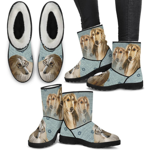 Afghan Hound Print Faux Fur Boots For Women-Free Shipping-Paww-Printz-Merchandise