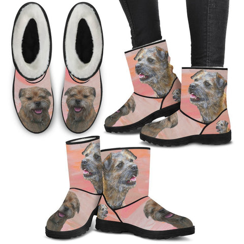 Border Terrier Print Faux Fur Boots For Women-Free Shipping-Paww-Printz-Merchandise