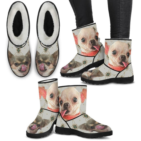Cute Chihuahua Print Faux Fur Boots For Women-Free Shipping-Paww-Printz-Merchandise