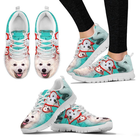 American Eskimo With With Rose Print Running Shoe For Women-Free Shipping-Paww-Printz-Merchandise