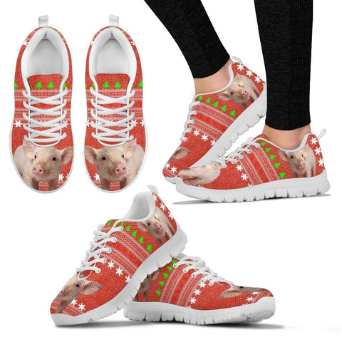 Red Wattle Pig Print Christmas Running Shoes For Women-Free Shipping-Paww-Printz-Merchandise