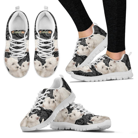 West Highland White Terrier On Black-Women's Running Shoes-Free Shipping-Paww-Printz-Merchandise