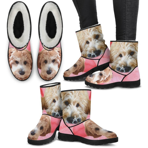 Goldendoodle Print Faux Fur Boots For Women- Free Shipping-Paww-Printz-Merchandise