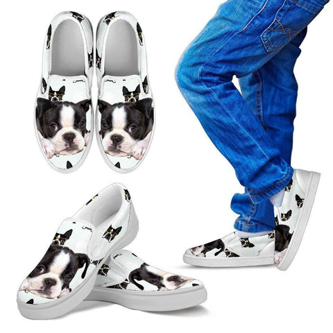 Boston Terrier Print Slip Ons Shoes For Kids- Express Shipping-Paww-Printz-Merchandise