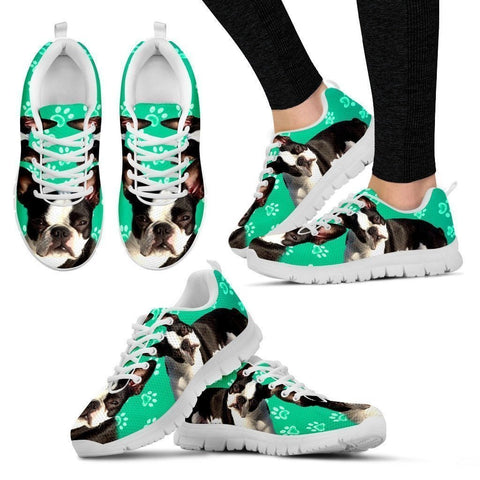 Boston Terrier Paws Print (Black/White) Running Shoes For Women-Free Shipping-Paww-Printz-Merchandise