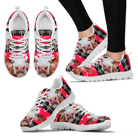 Hereford Cattle Cow Christmas Print Running Shoes For Women- Free Shipping-Paww-Printz-Merchandise