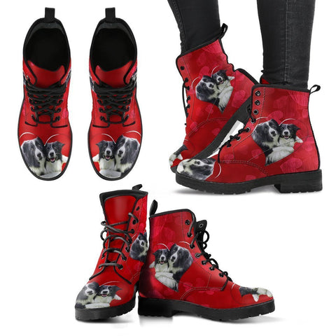 Valentine's Day Special-Border Collie On Red Print Boots For Women-Free Shipping-Paww-Printz-Merchandise