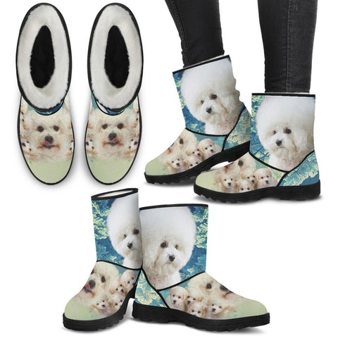 Cute Bichon Frise Print Faux Fur Boots For Women- Free Shipping-Paww-Printz-Merchandise