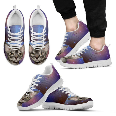 Devon Rex Cat Print (White/Black) Running Shoes For Men-Free Shipping-Paww-Printz-Merchandise
