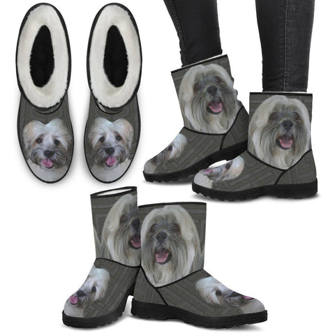 Lhasa Apso Print Faux Fur Boots For Women-Free Shipping-Paww-Printz-Merchandise