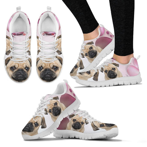 Pug Pink White Print Running Shoes For Women-Free Shipping-Paww-Printz-Merchandise