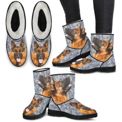 German Shepherd Print Faux Fur Boots For Women-Free Shipping-Paww-Printz-Merchandise