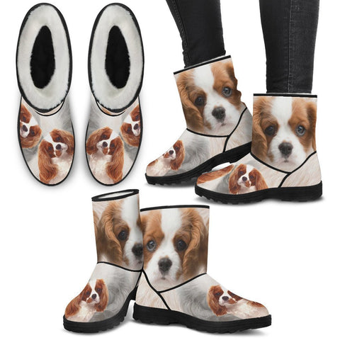 Cute Cavalier King Charles Spaniel Print Faux Fur Boots For Women- Free Shipping-Paww-Printz-Merchandise