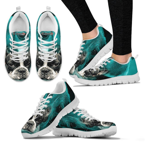 Boston Terrier On Deep Skyblue Print Sneakers For Women- Free Shipping-Paww-Printz-Merchandise