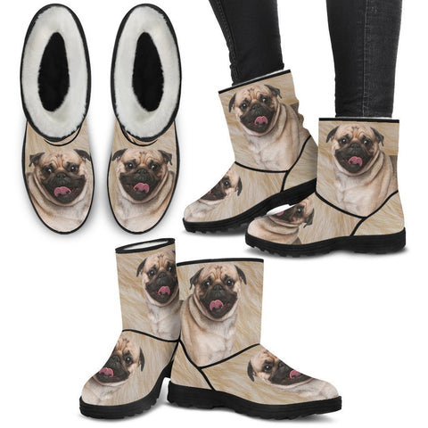 Pug Print Faux Fur Boots For Women-Free Shipping-Paww-Printz-Merchandise