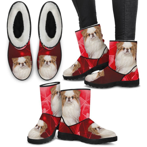 Japanese Chin Print Faux Fur Boots For Women-Free Shipping-Paww-Printz-Merchandise