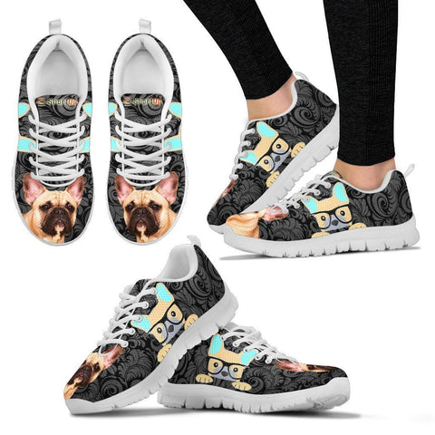 French Bulldog On Black-Women's Running Shoes-Free Shipping-Paww-Printz-Merchandise