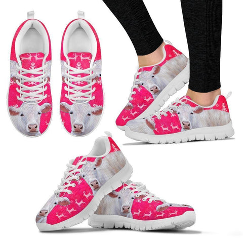 Charolais Cattle Cow Christmas Running Shoes For Women- Free Shipping-Paww-Printz-Merchandise